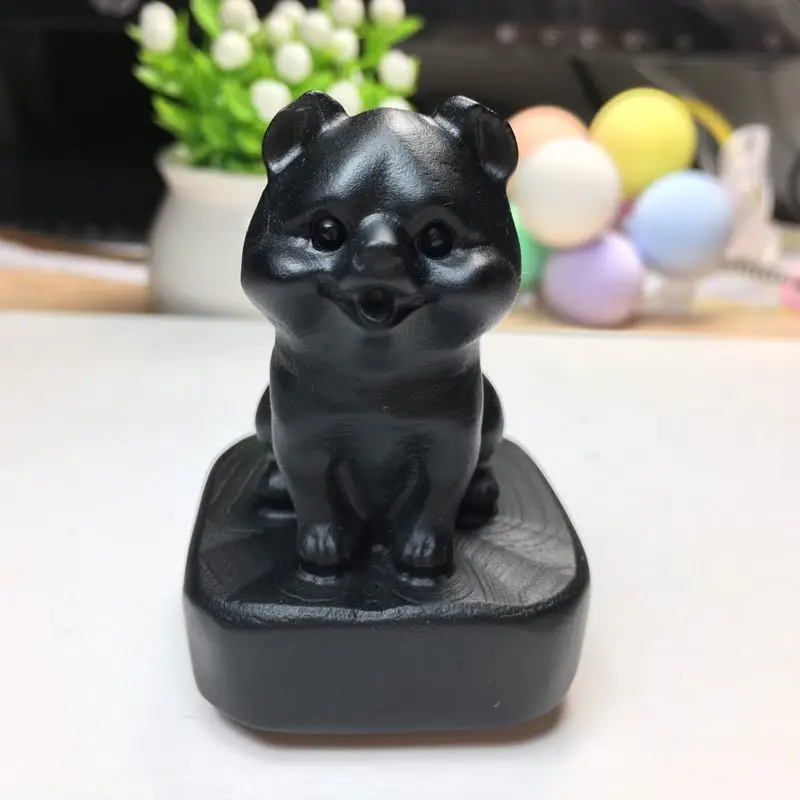 

1PC Natural Crystal Black Obsidian Healing Quartz Set Wicca Stone Figurine Carved Craft The Chinese Rural dogHome Decora