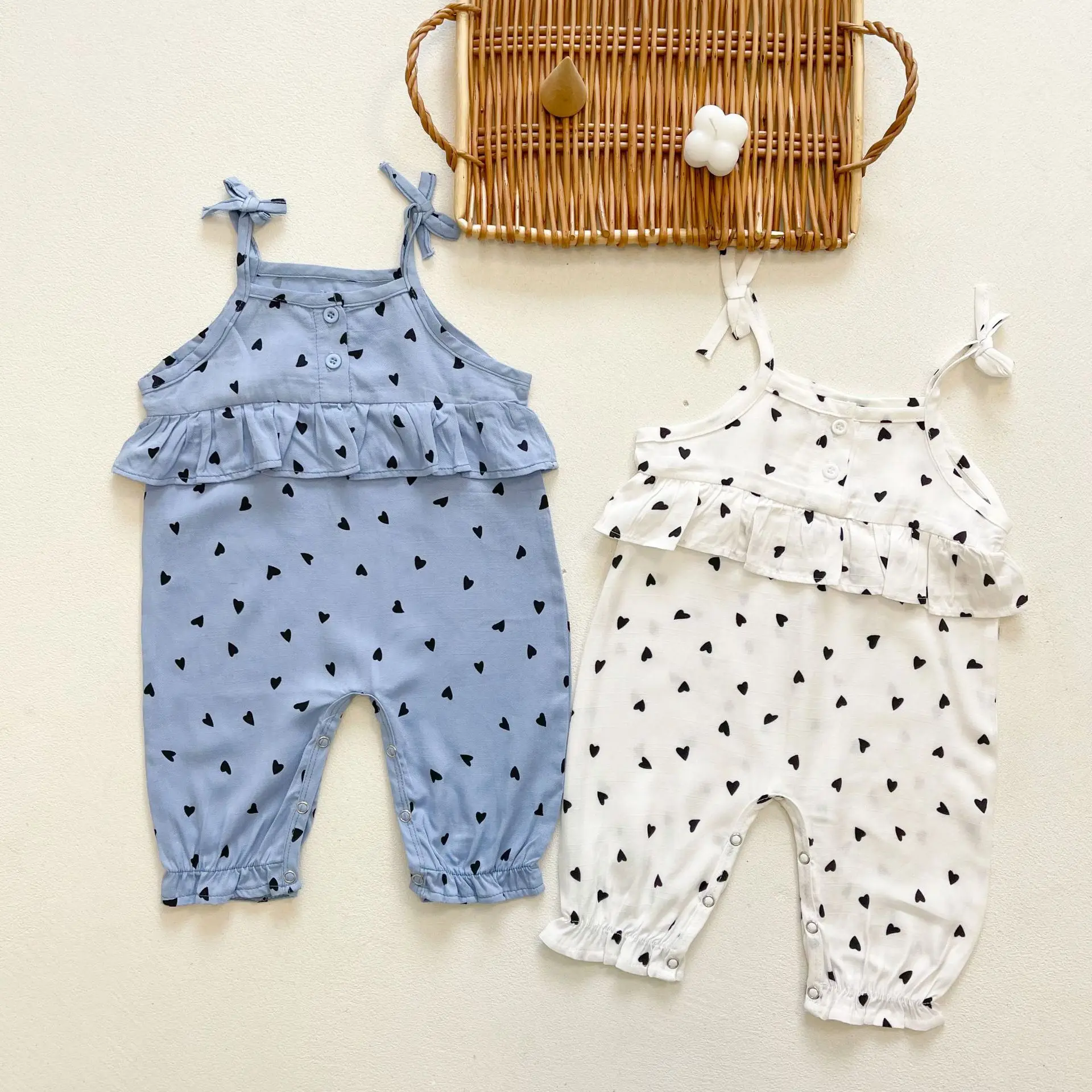 

Summer New Newborn Baby Girl Love Printing Romper Infant Girls Sling Jumpsuits Toddler Kids Cotton Lovely Rompers Clothes