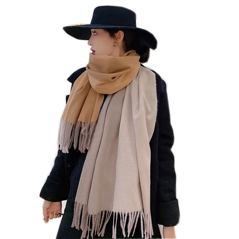 

2021 New Double Sided Plaid Winter Women Cashmere Scarf Pashmina Shawls And Wraps Female Foulard Hijab Wool Stoles Head Scarves