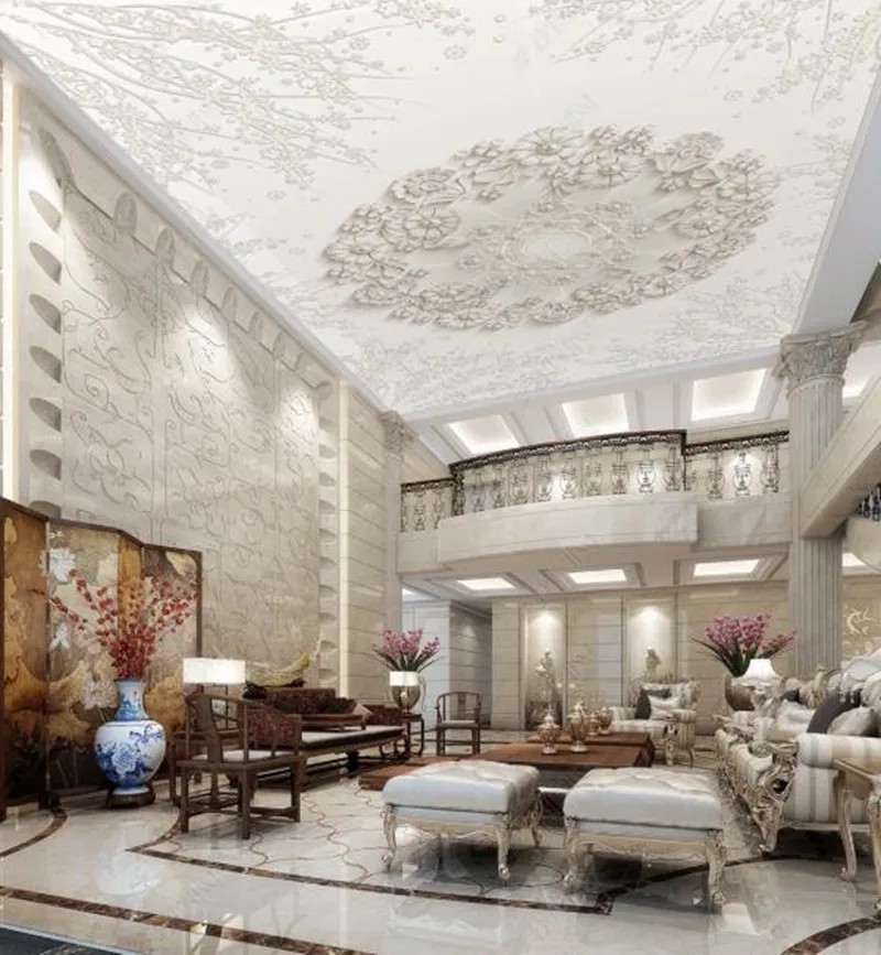 Европейские трехмерные рельефные обои с изображением цветов настенные 3D потолка