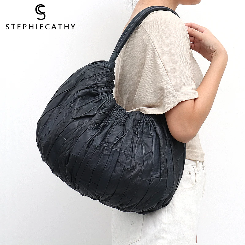 

SC Vintage Leather Patchwork Shoulder Bag Women High Quality Sheepskin Handbag Ladies Retro Style Bucket Femal Casual Tote Bolsa