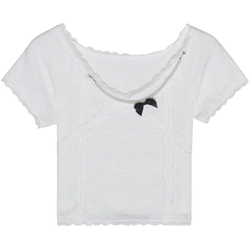 Нежная футболка Pure Desire белый женский корейский облегающий короткий