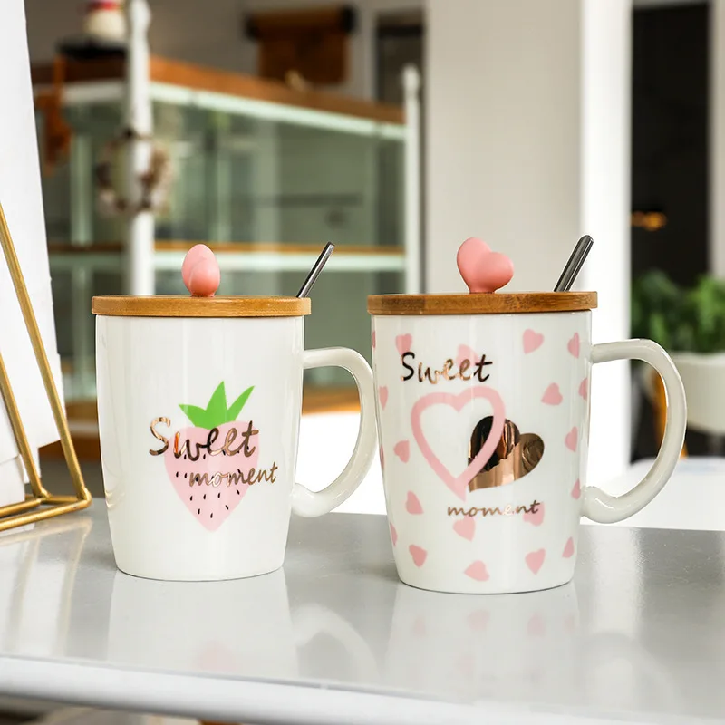 Симпатичная кружка с крышкой и ложкой простая художественная керамическая чашка