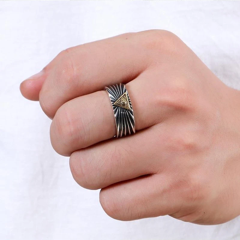 

New Trend Retro Handmade Omniscient Unisex Male And Female Models God's Eye-opening Adjustable Ring Silver Jewelry
