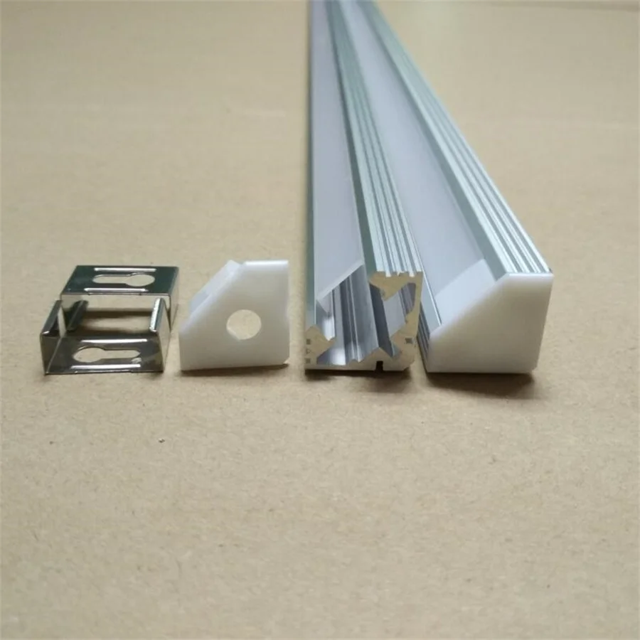 

Free Shipping High Quality 2m/pcs 35pcs/lot Corner LED Aluminum Profile with milky or clear cover and end caps ,clips
