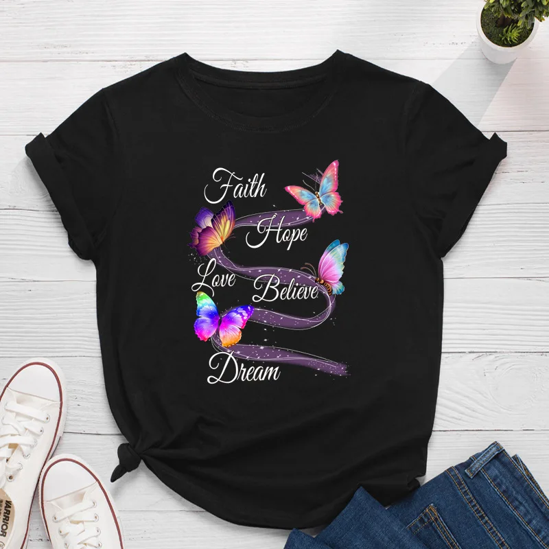 

Summer Tshirt Women Colorful Butterfly Printed Harajuku Shirt O-Neck Short Sleeve Tees 100%Cotton Woman Tshirts Mujer Camisetas