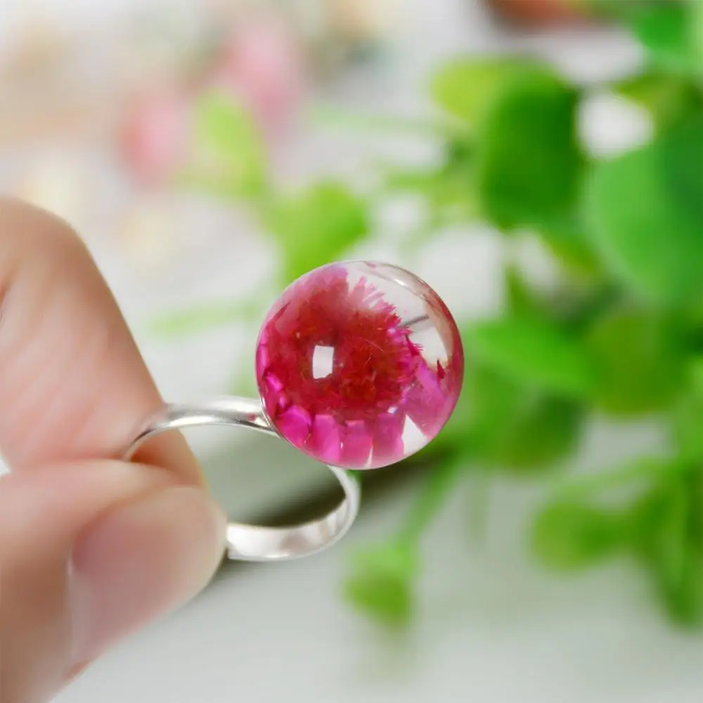 Женское кольцо с сухим цветком ручной работы из смолы шариком вечерние|Кольца| |