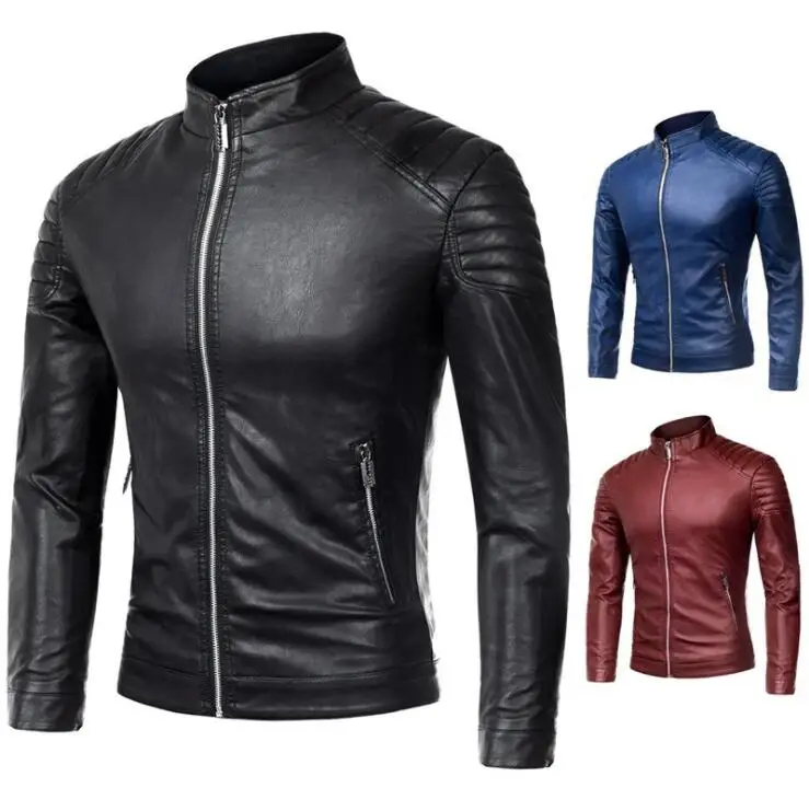mens leather jacket spring slim stand collar zipper motorcycle coat men jackets autumn clothes jaqueta de couro street fashion