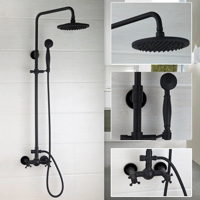shower set 2 JIENI, черный набор для ванной, душевая головка, 2 ручки, настенный керамический стиль, Heldhead, душевой кран, набор, смеситель для ванны - Цвет: shower set 2