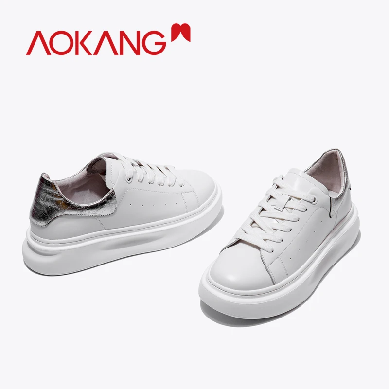 AOKANG/женские кроссовки; удобные кроссовки из натуральной кожи на платформе; женские кроссовки на танкетке; сезон осень; женская повседневная обувь