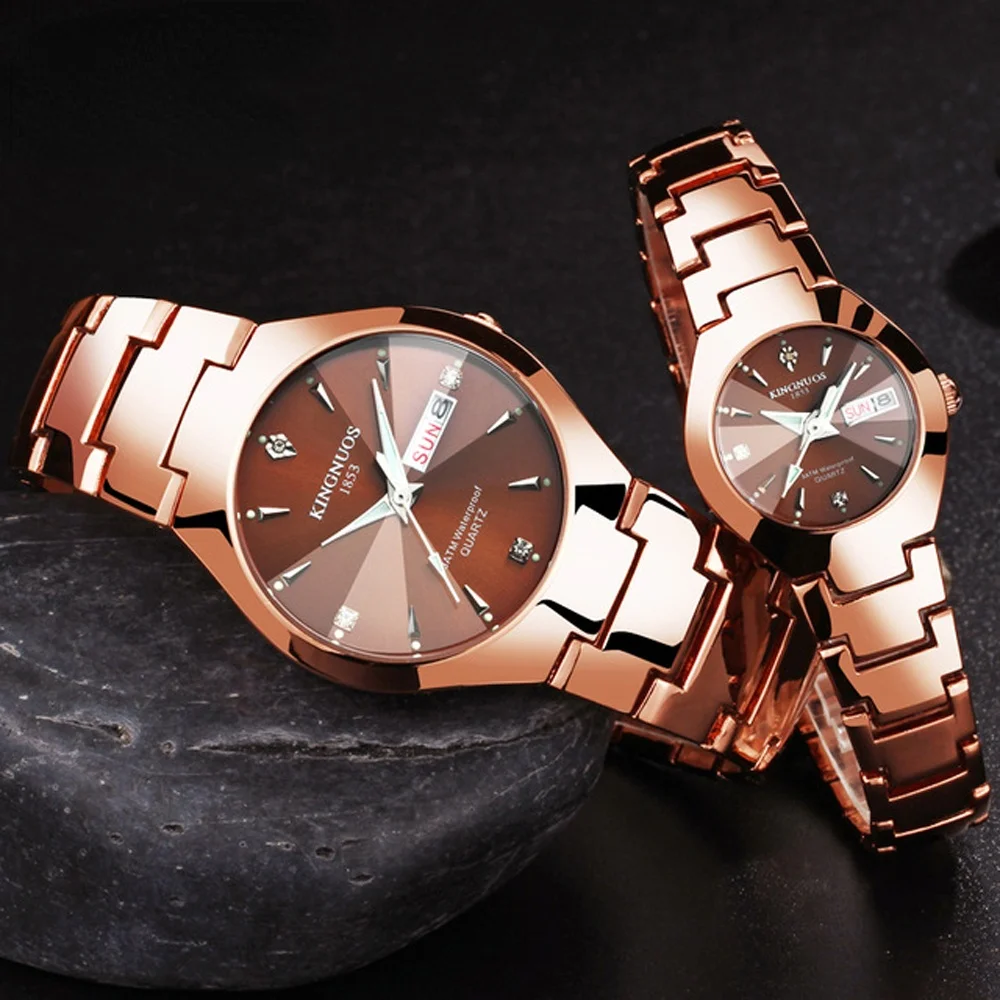 

Lovers Watches Luxury Quartz Wrist Watch for Men and Women Hodinky Dual Calender Week Steel Saat Reloj Mujer Hombre Couple Watch