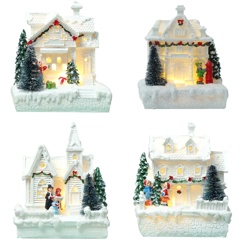 

Рождественский Санта-Клаус, снежный дом, наборы крошечных сцен, светящийся светодиодный светильник, магазин рождественской елки, деревенск...