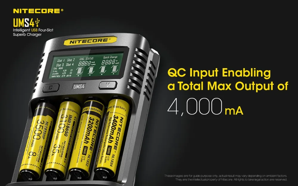NITECORE UMS4 интеллектуальное USB четырехслотовое зарядное устройство OLED экран дисплей зарядное устройство