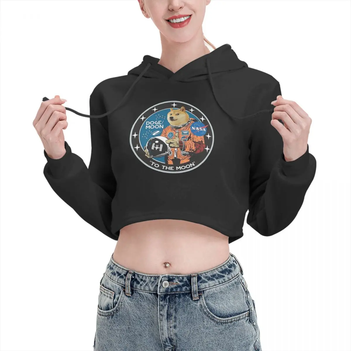 

Open navel Cat Ear Hoodie Sweater DOGE Dogecoin To The MOON B With hood Humor Graphic beautiful Print R376 pullover