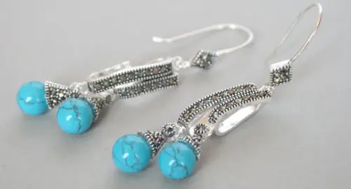 

Vintage Blue 925 Sterling Silver Marcasite Ring (#7-10) pendant and earrings sets