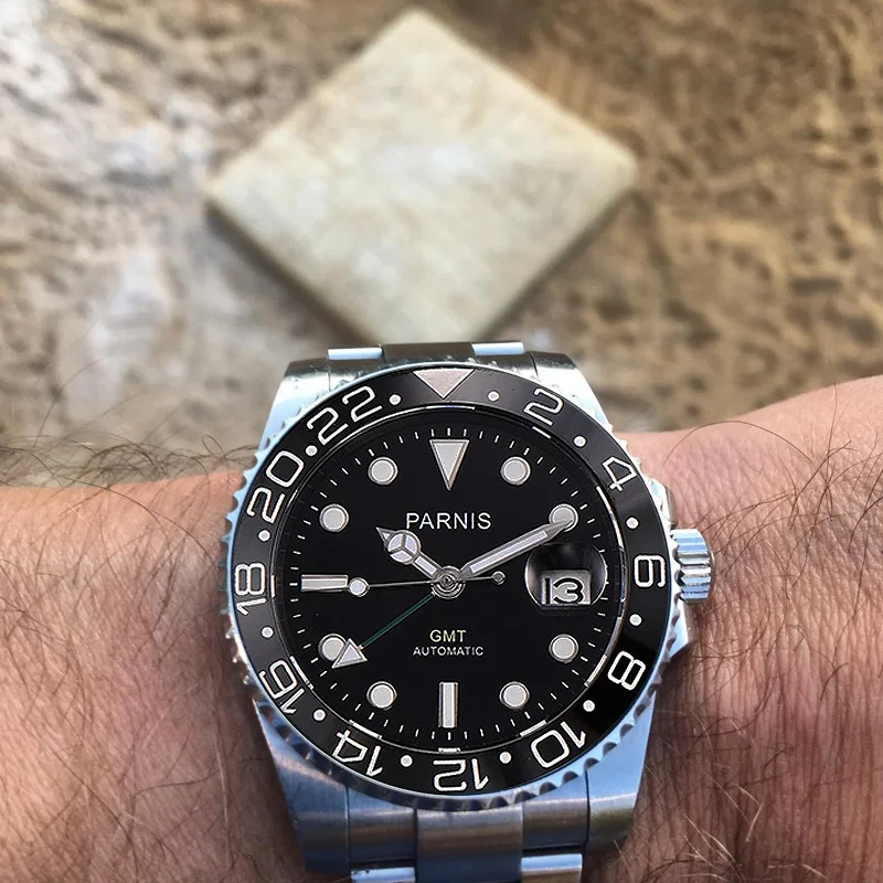 Мужские автоматические механические часы Parnis 40 мм GMT роскошные светящиеся