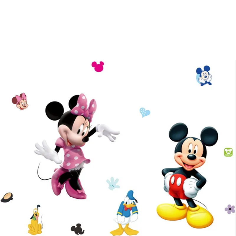 Anime image Mickey Minnie wall stickers Lotus Leaf 3d vinyl decals kids room nursery decoration DIY cartoon wallpaper 70*50cm | Дом и сад