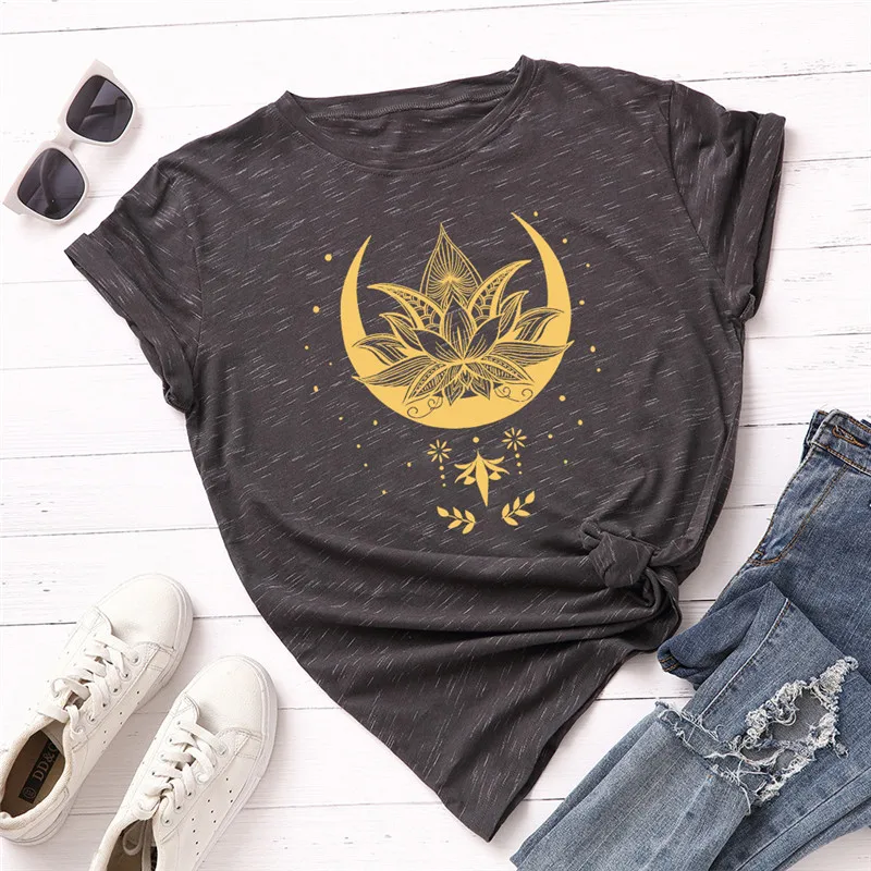 

Plus Size S-5XL Women T-Shirt Fashion Flower Printed Shirt 100%Cotton Women Tops O Neck Short Sleeve Tees Summer Mujer Tshirt