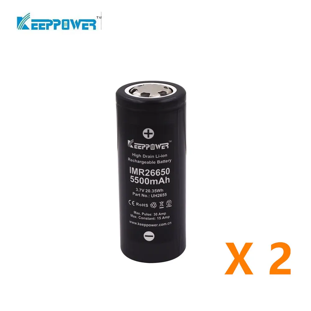 2 Pcs Keeppower 26650 maximum 30A discharge 3.7V 5200mAh or 5500mah IMR rechargeable lithium battery | Электроника