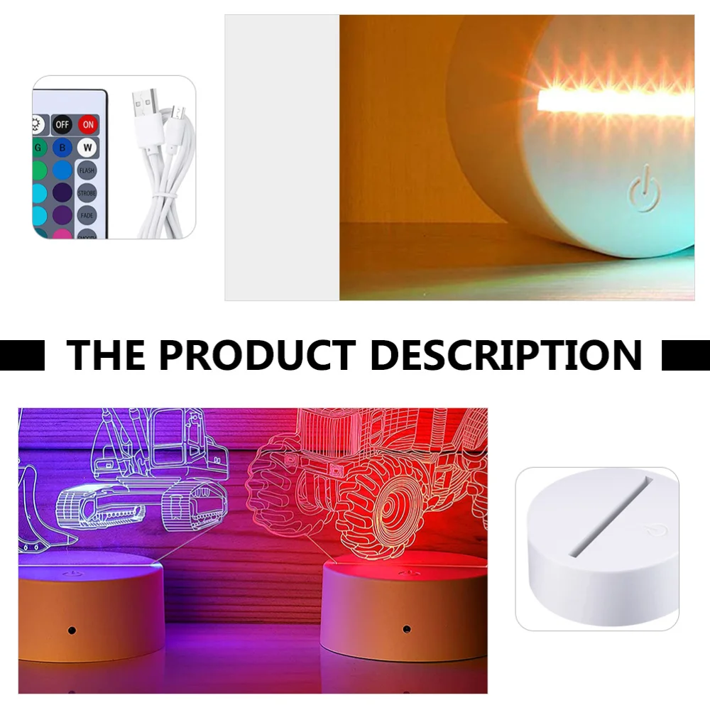 

2 Sets 3D Night Light Display Base 7 Color Changing LED Light Display Stand