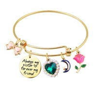 not sisters by bolld but sisters by heard womens bracelet adjustable rose flower bowknot crystal emerald heart shape moon gold