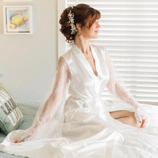 

Long Lace Bridal Robe Wedding Kimono Bridesmaid Long Robe Kimono Night Gown Dressing Gown Female Maxi Robe Womens Silk Sleepwear