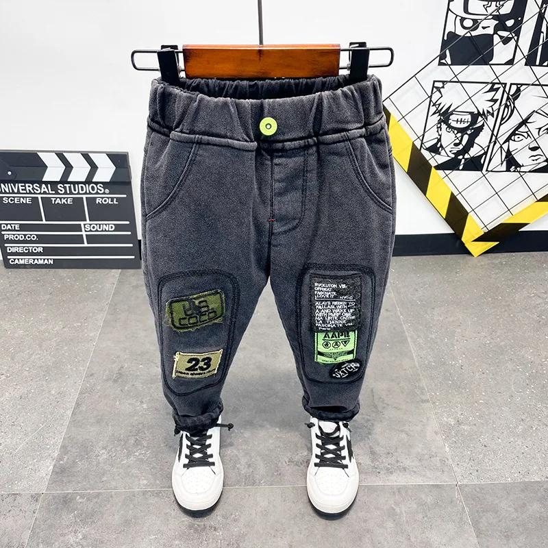 

2020 Winter Children's Pants Kids Pants Baby Boys Jeans Plus Velvet For Baby Boys Denim Pants Toddler Clothing 2-7 Years KO91