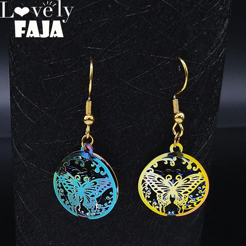 2021 круглые серьги бабочки из нержавеющей стали женские цветные маленькие