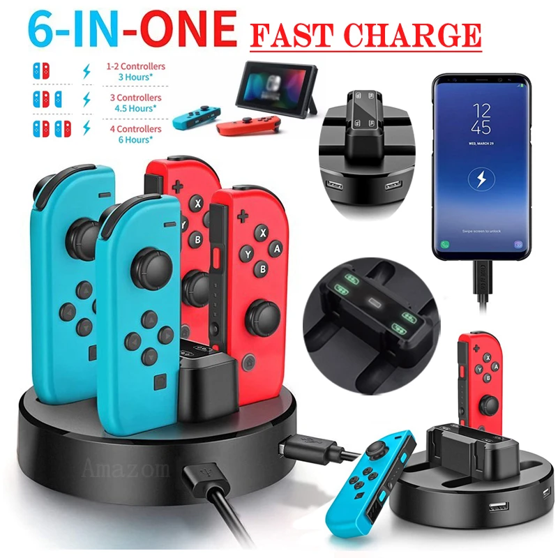 Joy-Con контроллер выключателя Зарядное устройство Зарядка Док-станция для Nintendo
