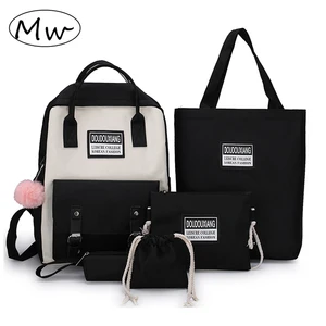 Холщовые школьные ранцы для девочек-подростков 5 шт.компл., 2020, однотонный дорожный рюкзак, женские сумки для книг, студенческий рюкзак, рюкзак MD0158