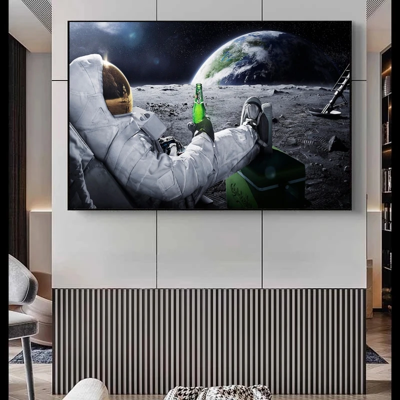 

Astronaut Drinking on Outer Space Canvas Posters and Prints Modern Wall Paintings Home Kitchen Bar Cuadros Pictures