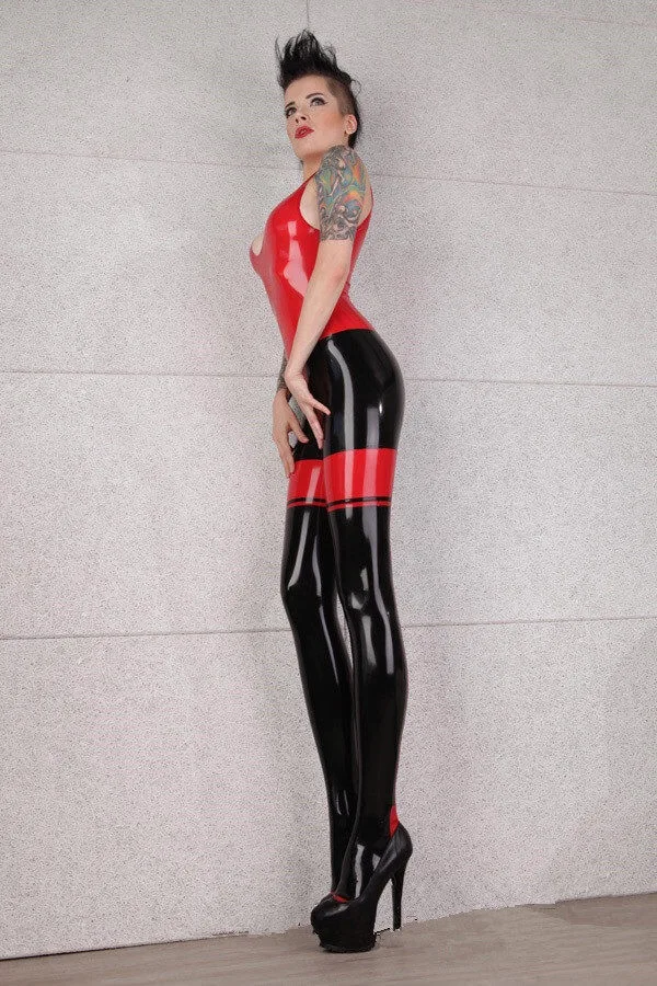 Латексные колготки Zentai без рукавов Фетиш резиновый костюм кошки круглый