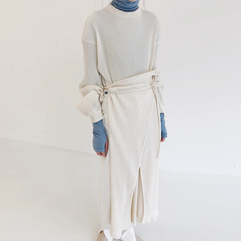 

SuperAen/Новый дизайн; Осенние однотонные повседневные длинные женские свитера с круглым вырезом на шнуровке