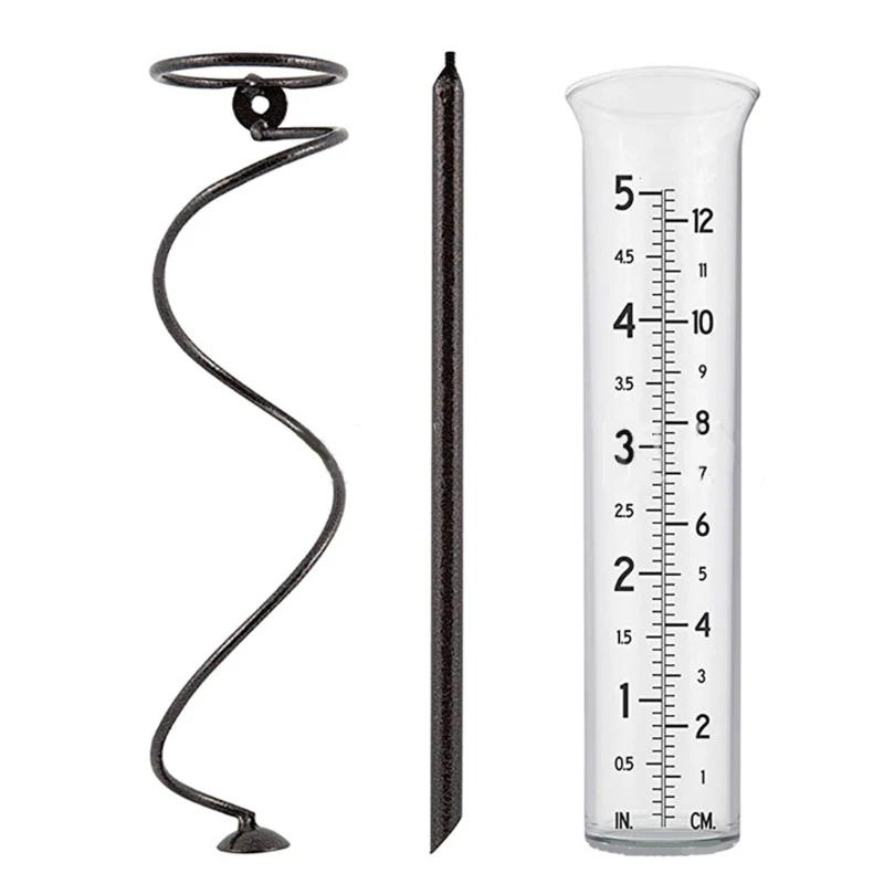 

203F Collection Glass S piral Rain Gauge Garden Glass Rain Water Meter Measuring Outdoor Decorative Yard Lawn Landscape