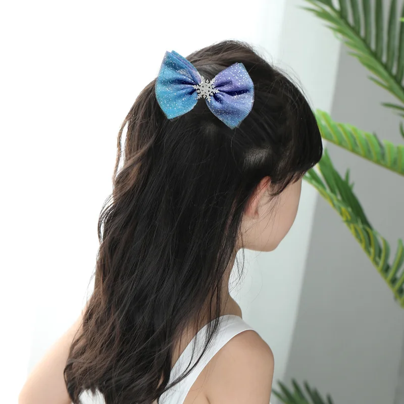 Заколки для волос с большим бантом и снежинками девочек шпильки в стиле Фэнтези