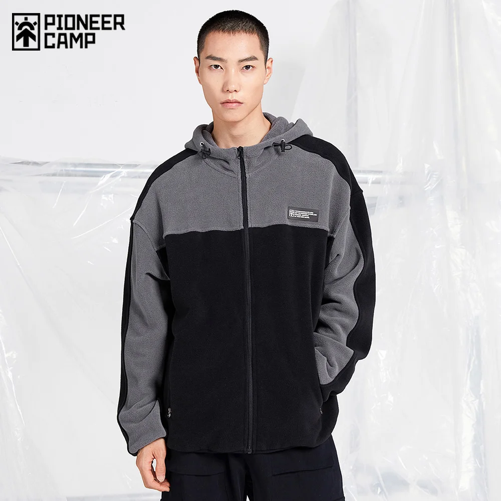 

Пионерский лагерь осень зима теплая флисовая куртка мужская с капюшоном утепленная черная серая прострочка модная мужская одежда 2020 XLW002217