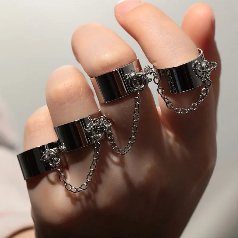 

New Punk Cool Hip-hop Popular Ring Multi-layer Adjustable Chain Four-opening Male Ring Ladies and Girls Jewelry