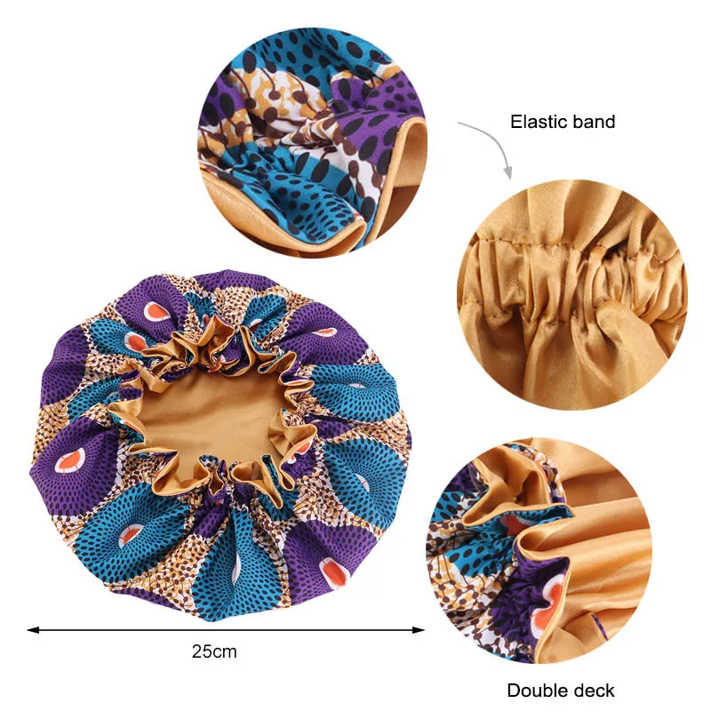 

Hair Caps For Sleeping Night Hat Children Printing African Round Elastic Flower Green Yellow Polyester Kid Hair Styling Tools