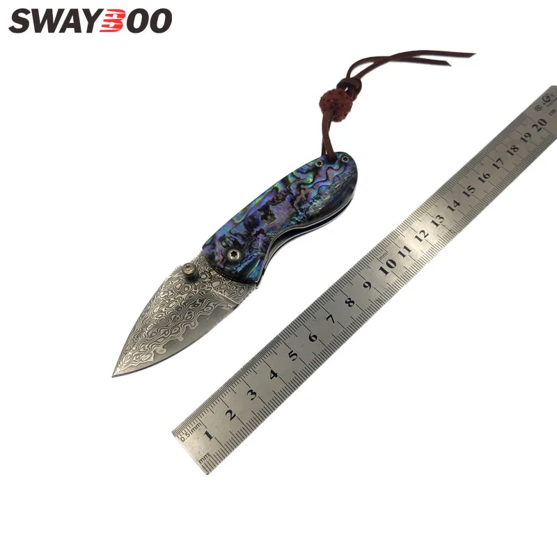 

58HRC Handmade Damascus Steel Blade Outdoor Survival With Shell Handle Utility Gift Pocket Folding Knife