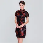 Платье-Ципао женское атласное, модное мини-платье в китайском стиле, с цветами, размеры S, M, L, XL, XXL, XXXL, 4XL, 5XL, 6XL, J4031, черный, красный