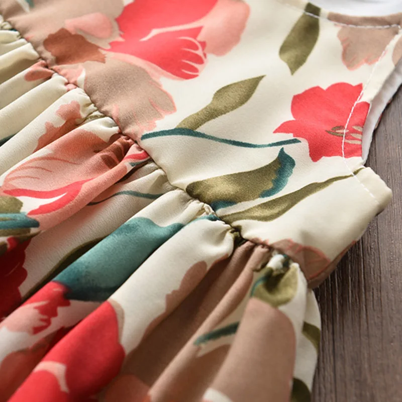 Милое платье принцессы на бретельках без рукавов с цветочным принтом для девочек