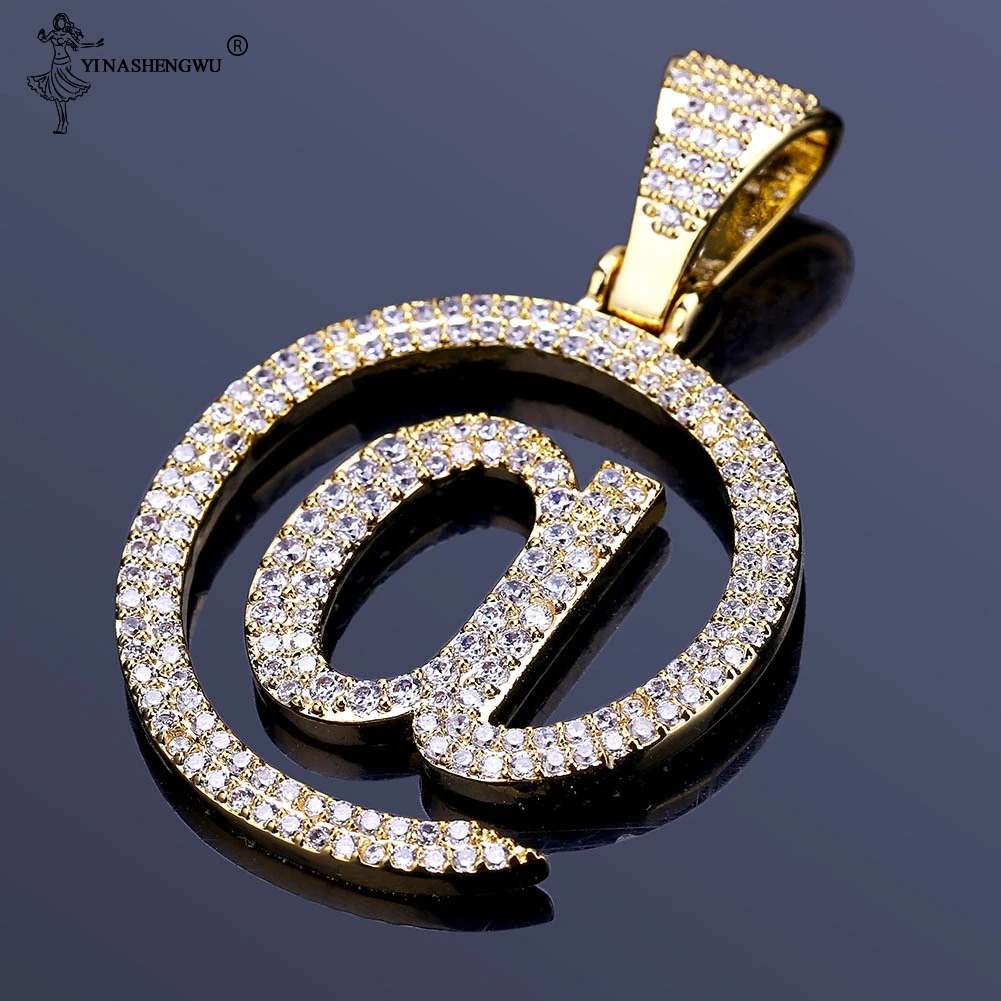

HipHop Jewelry Necklace Gold/Silver Color Iced Out Micro Pave CZ Stone @ Letter Pendant Necklaces With 60cm Rope Chain For Men