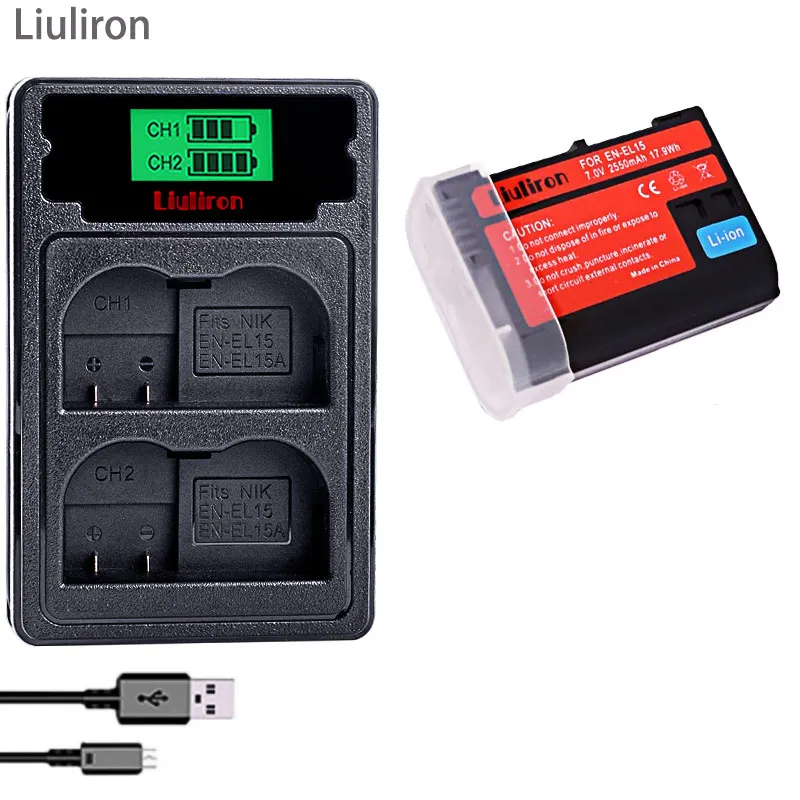 charger and 1battery EN-EL15 ENEL15 RU EL15 EL15A Камера Батарея для Nikon D500, D600, D610, D750, D7000, D7100, D7200, D800, D850, D810, D810A& 1 V1 скорость L15 - Цвет: charger and 1battery