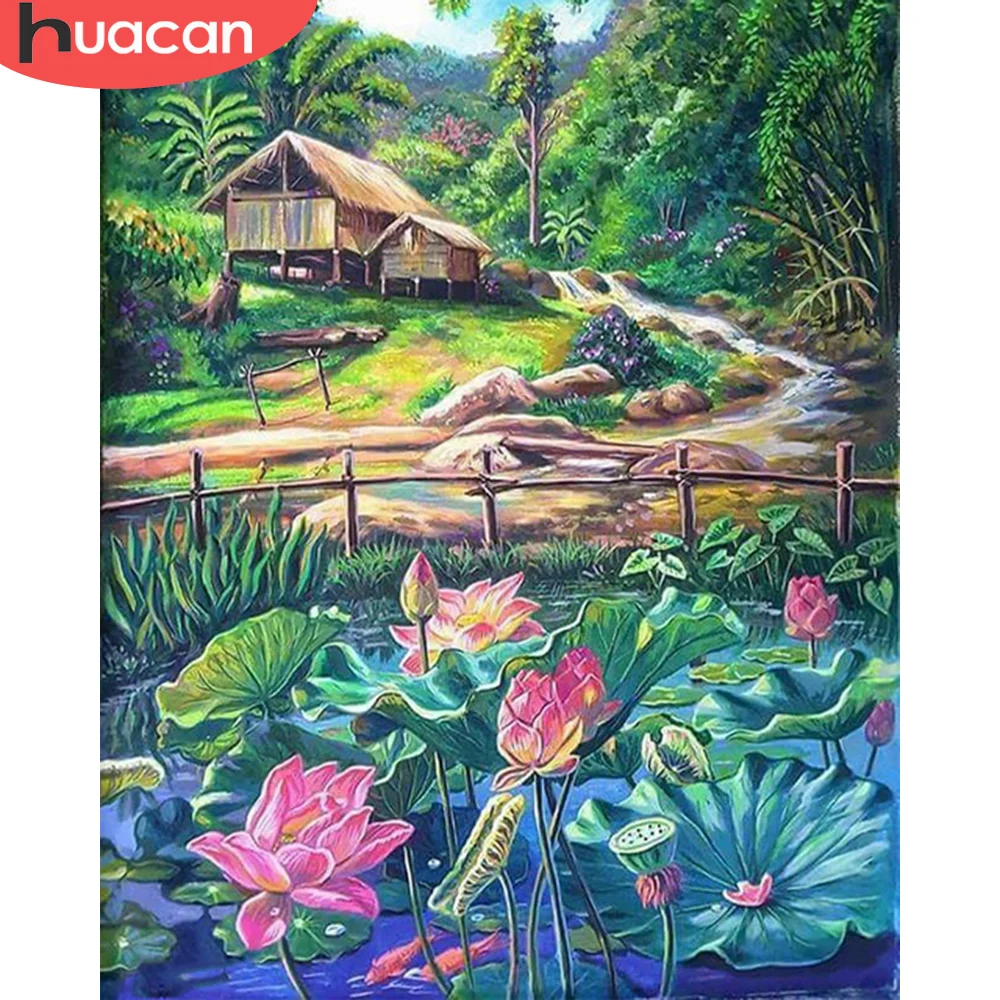 

HUACAN краска по номеру Лотос цветочные наборы DIY Рисование на холсте Ручная Краска ed краска ing по номерам дерево украшение для дома искусство п...