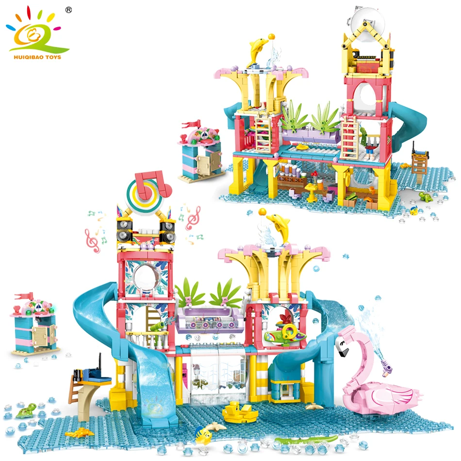 

HUIQIBAO 971Pcs City Water Park Summer Holiday Building Blocks Swimming Pool Toys Girl Friends Figures Bricks For Children Gifts