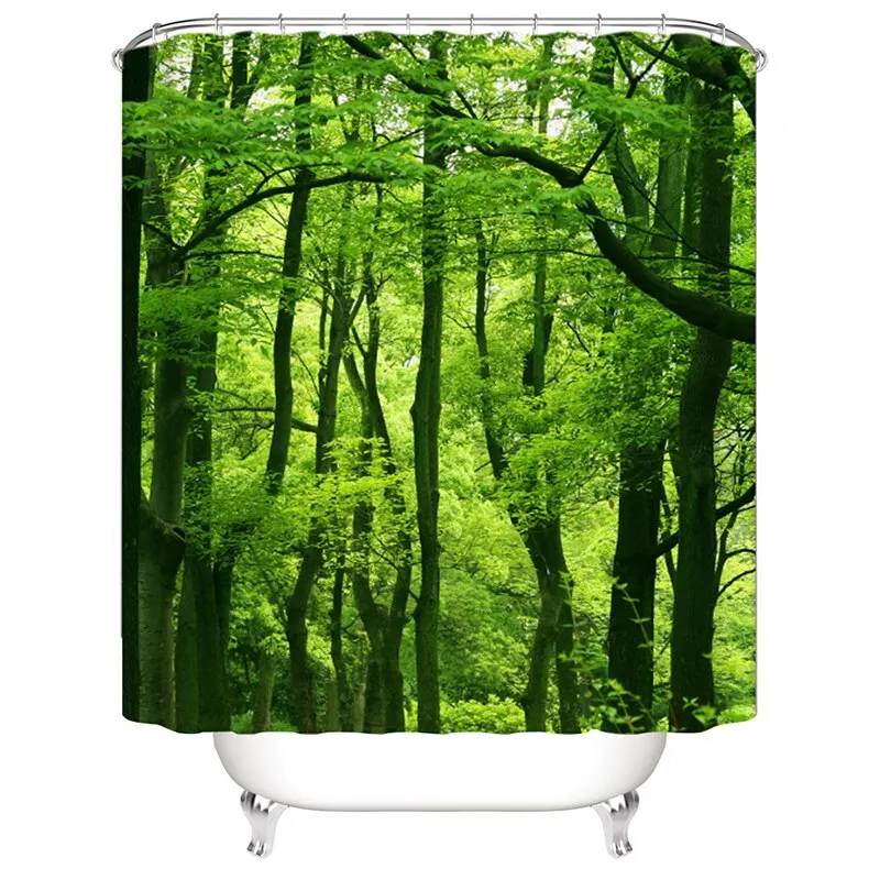 Зеленая занавеска для душа Современная 3D растительная пейзаж печать живопись с