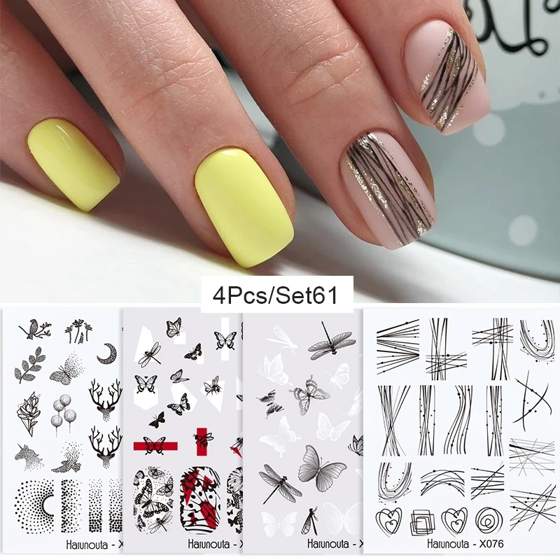 

Harunouta Geometry Butterfly Water Nail Stickers Decal Alphabet Leaves Nail Art Water Stickers Slider Watermark Foil Tips