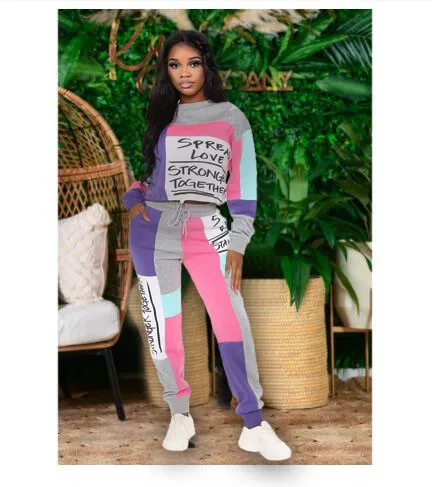 

Autumn 2021 New Two Piece Sets Women Full Sleeve Tops And Skinny Pants Matching Sets Fashion Letter Print Tracksuit Women Sets