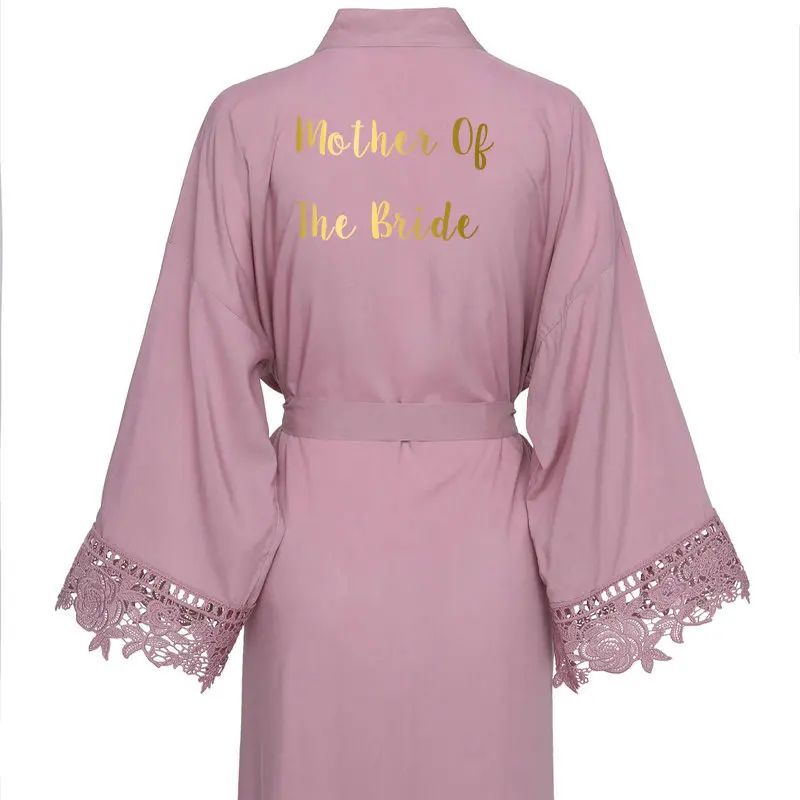 Solid Rayon Cotton Kimono Robes Lace Robe Women Wedding Bridal Robe Bathrobe Sleepwear Mauve