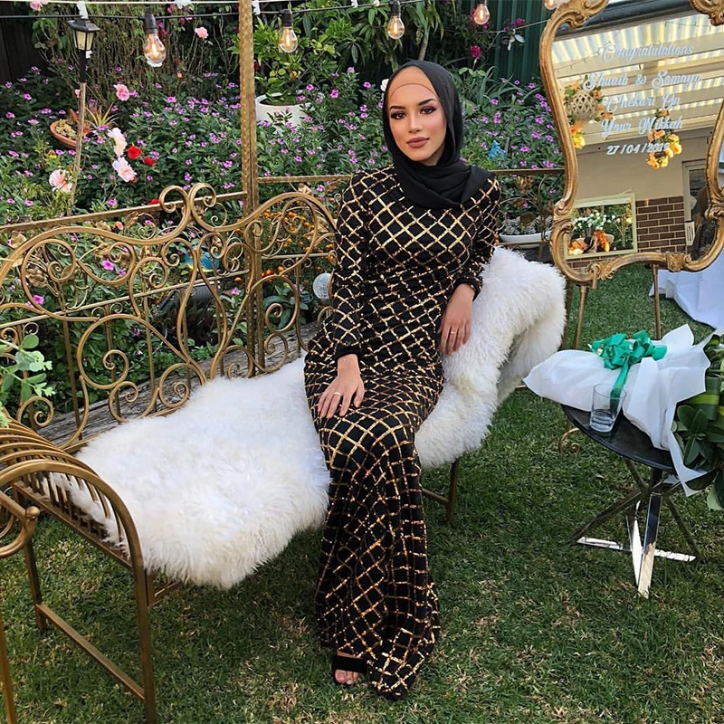 

Sequin Abaya Muslim Hijab Dress Caftan Marocain Kaftan Dubai Abayas For Women Turkish Dresses Islamic Clothing Tesettur Elbise